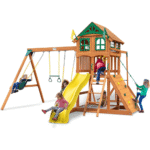 Outing III Wooden Outdoor Playground with Wood Roof, Monkey Bars, Slide, Swings set, and Backyard Playset Accessories - Image 8