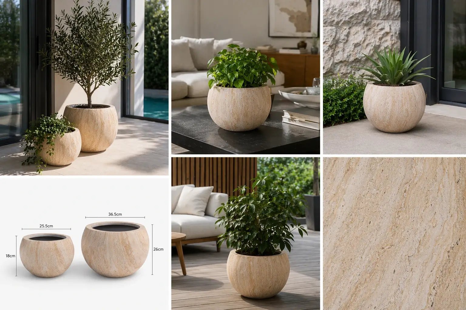 2 Sizes - Luxury Rounded Marble Planter | Premium Pot Range - Image 2