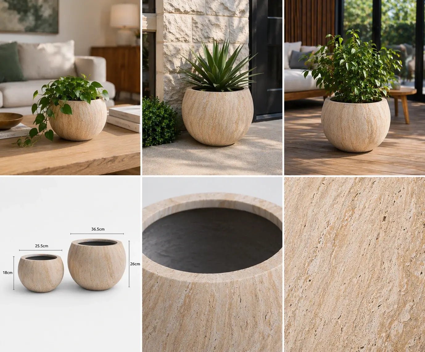 2 Sizes - Luxury Rounded Marble Planter | Premium Pot Range - Image 3