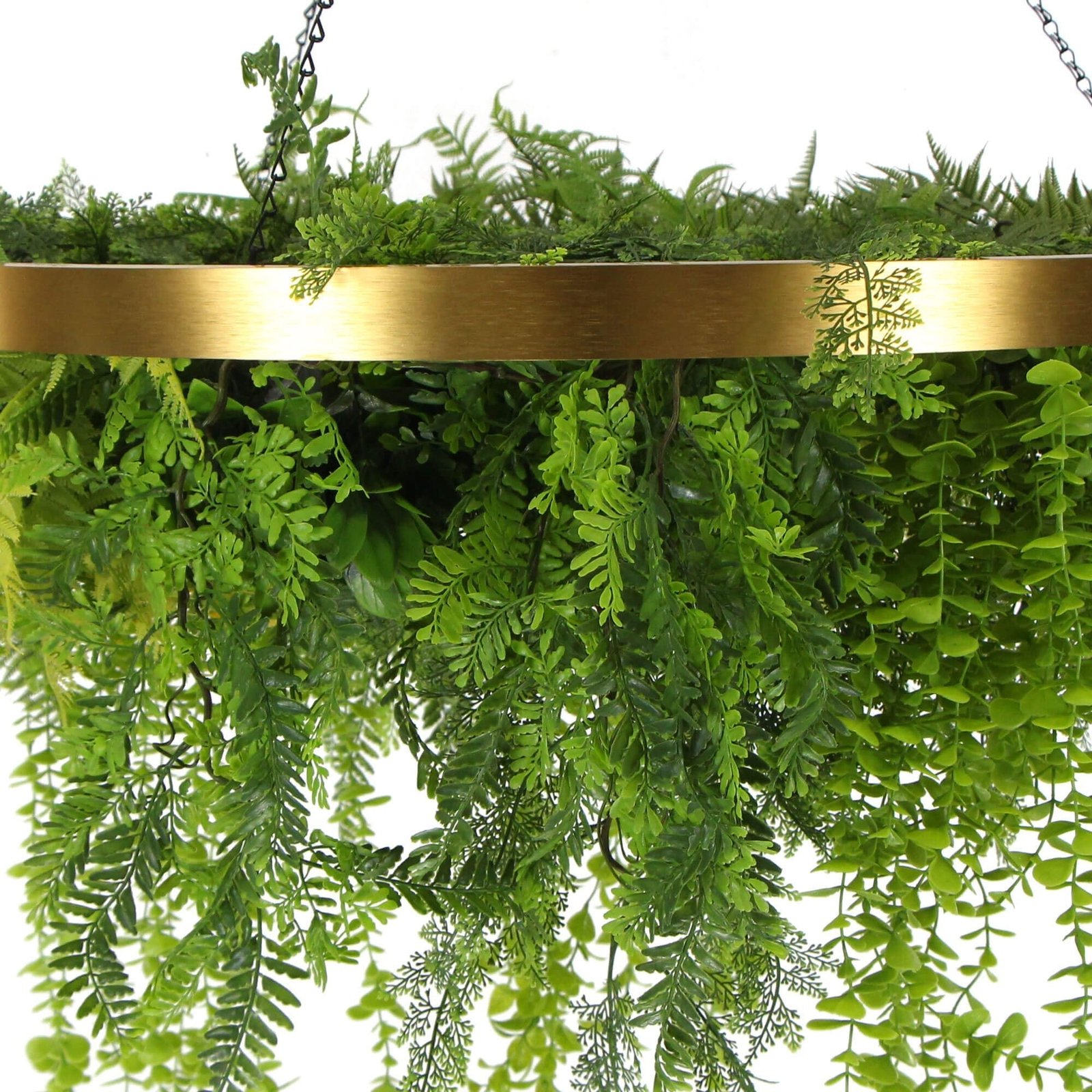 Gold Artificial Hanging Plant Disc Chandelier with Realistic Trailing Foliage — 80cm Limited Edition UV Resistant - Image 2