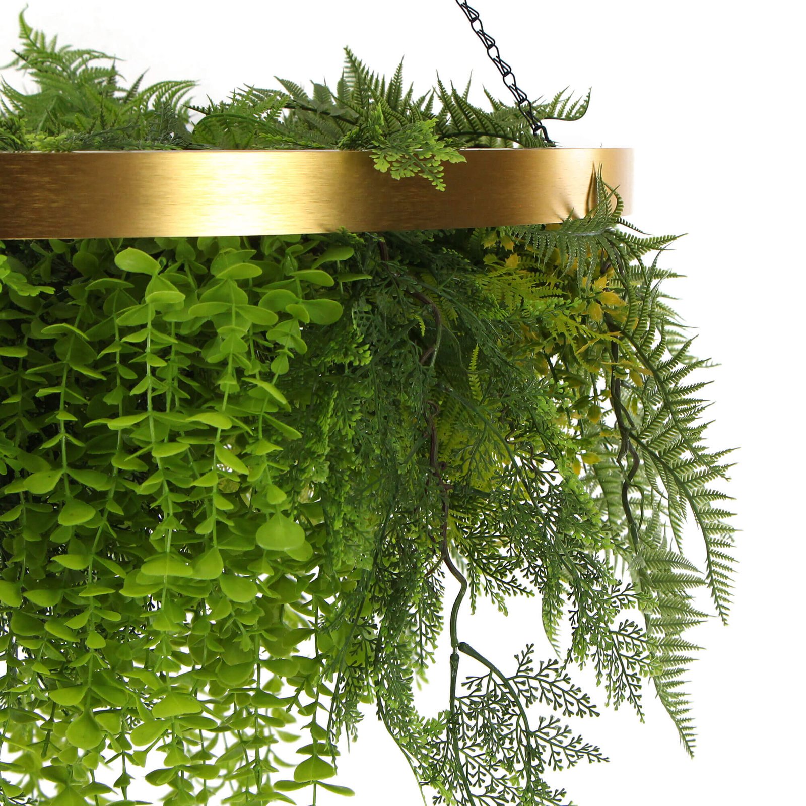 Gold Artificial Hanging Plant Disc Chandelier with Realistic Trailing Foliage — 80cm Limited Edition UV Resistant - Image 3